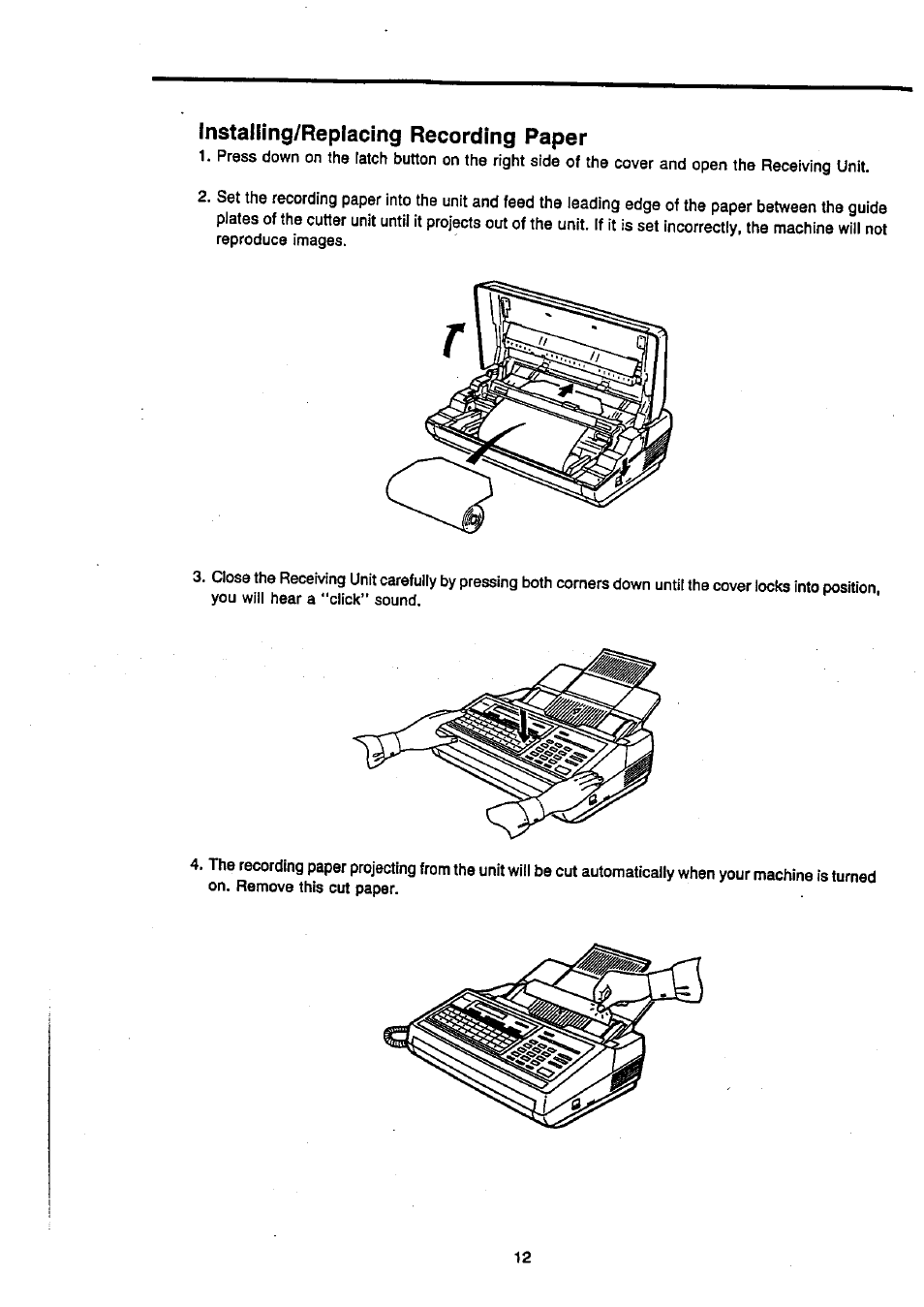 Installing/replacing recording paper | Panasonic Panafax UF-270 User Manual | Page 14 / 123