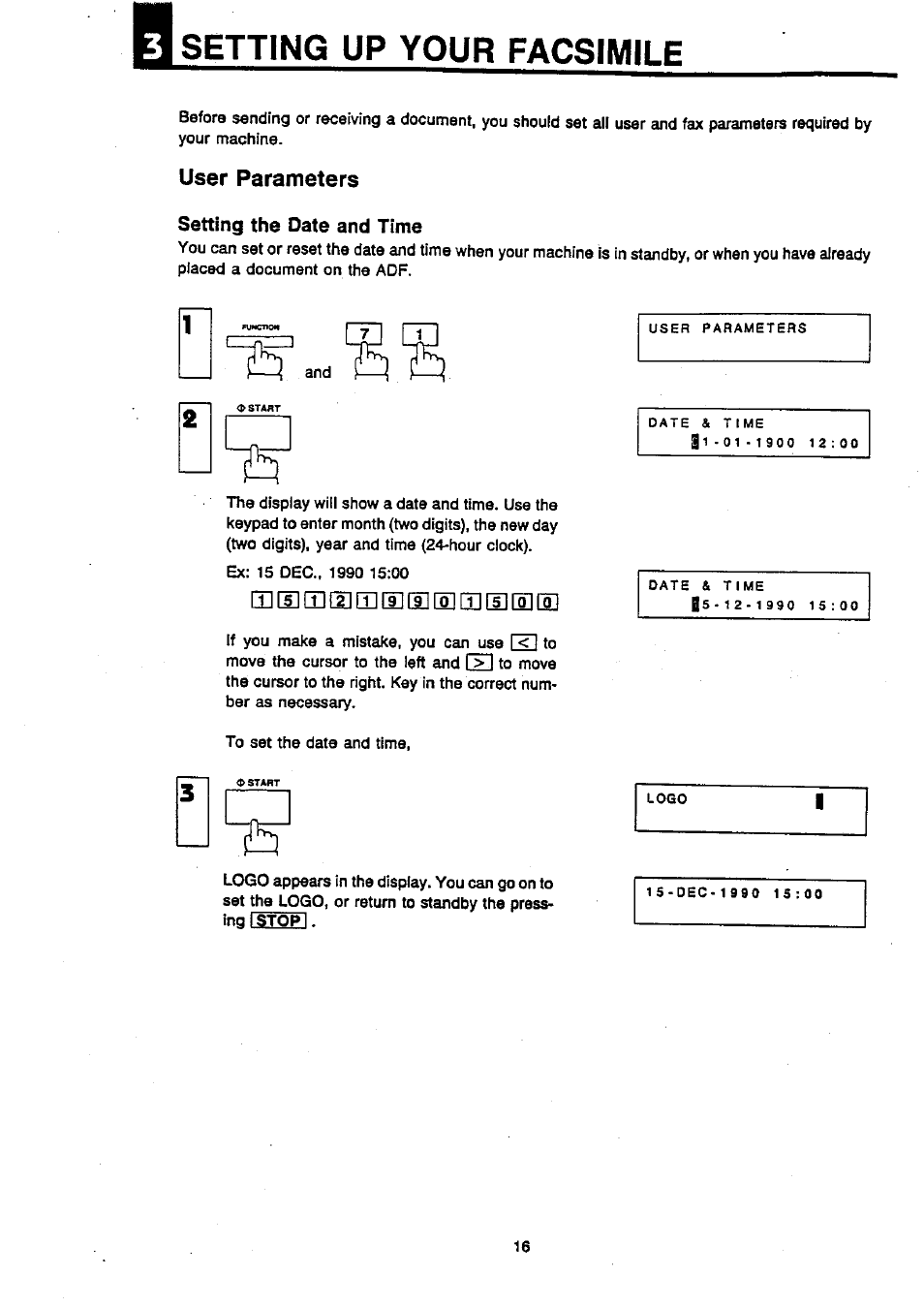 User parameters, Setting up your facsimile | Panasonic Panafax UF-270 User Manual | Page 18 / 123