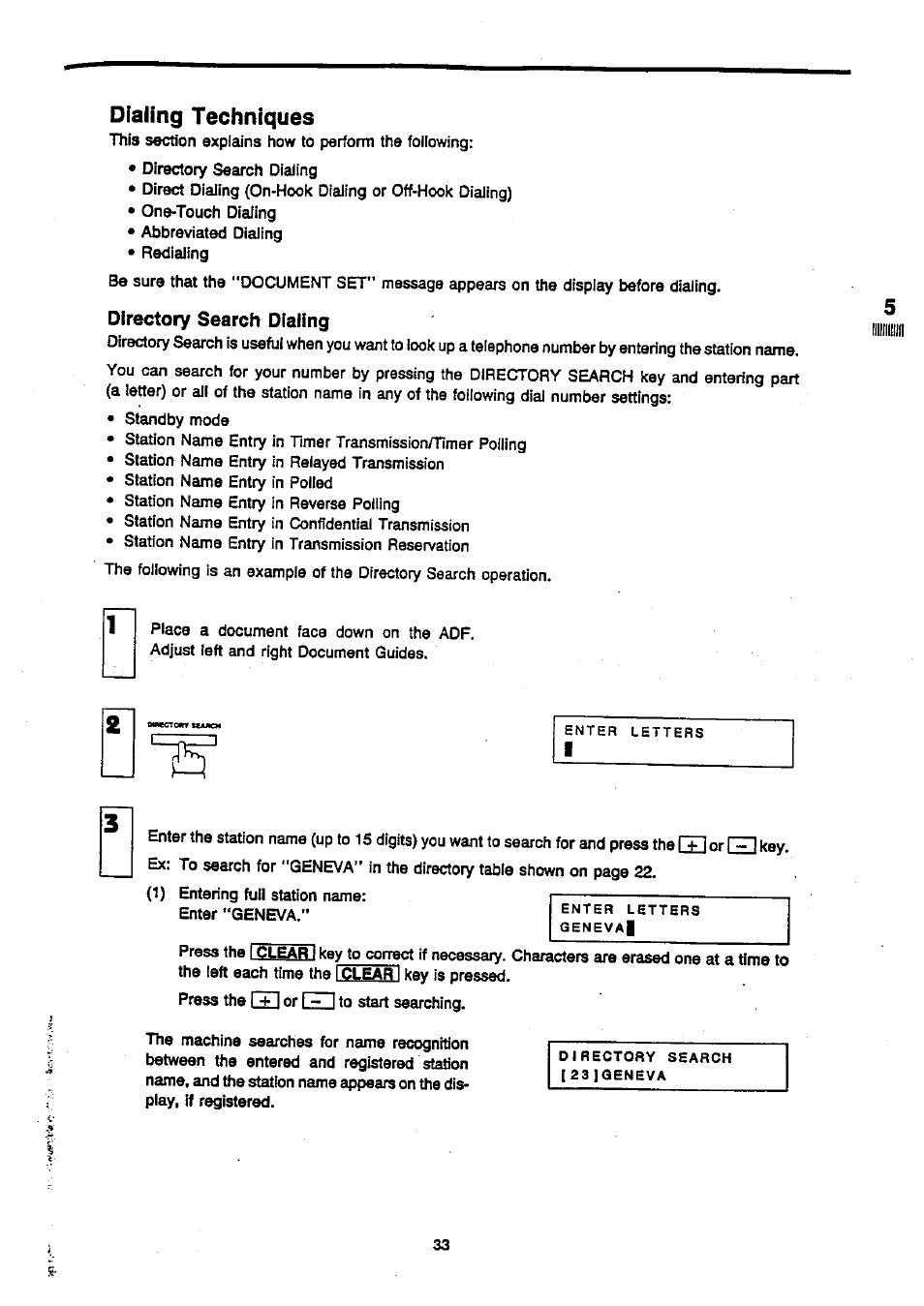 Dialing techniques, Directory search dialing | Panasonic Panafax UF-270 User Manual | Page 35 / 123