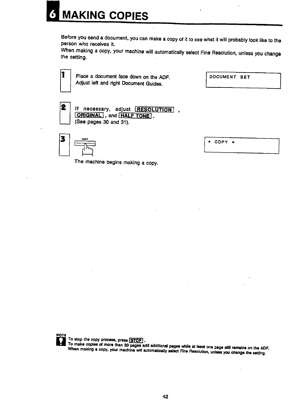 Making copies | Panasonic Panafax UF-270 User Manual | Page 44 / 123