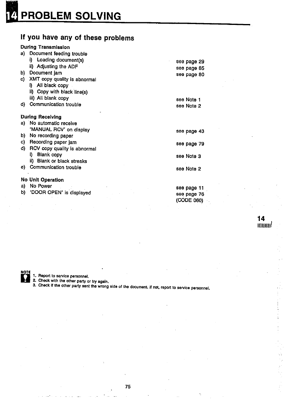 Problem solving, If you have any of these problems, During receiving | No unit operation | Panasonic Panafax UF-270 User Manual | Page 76 / 123