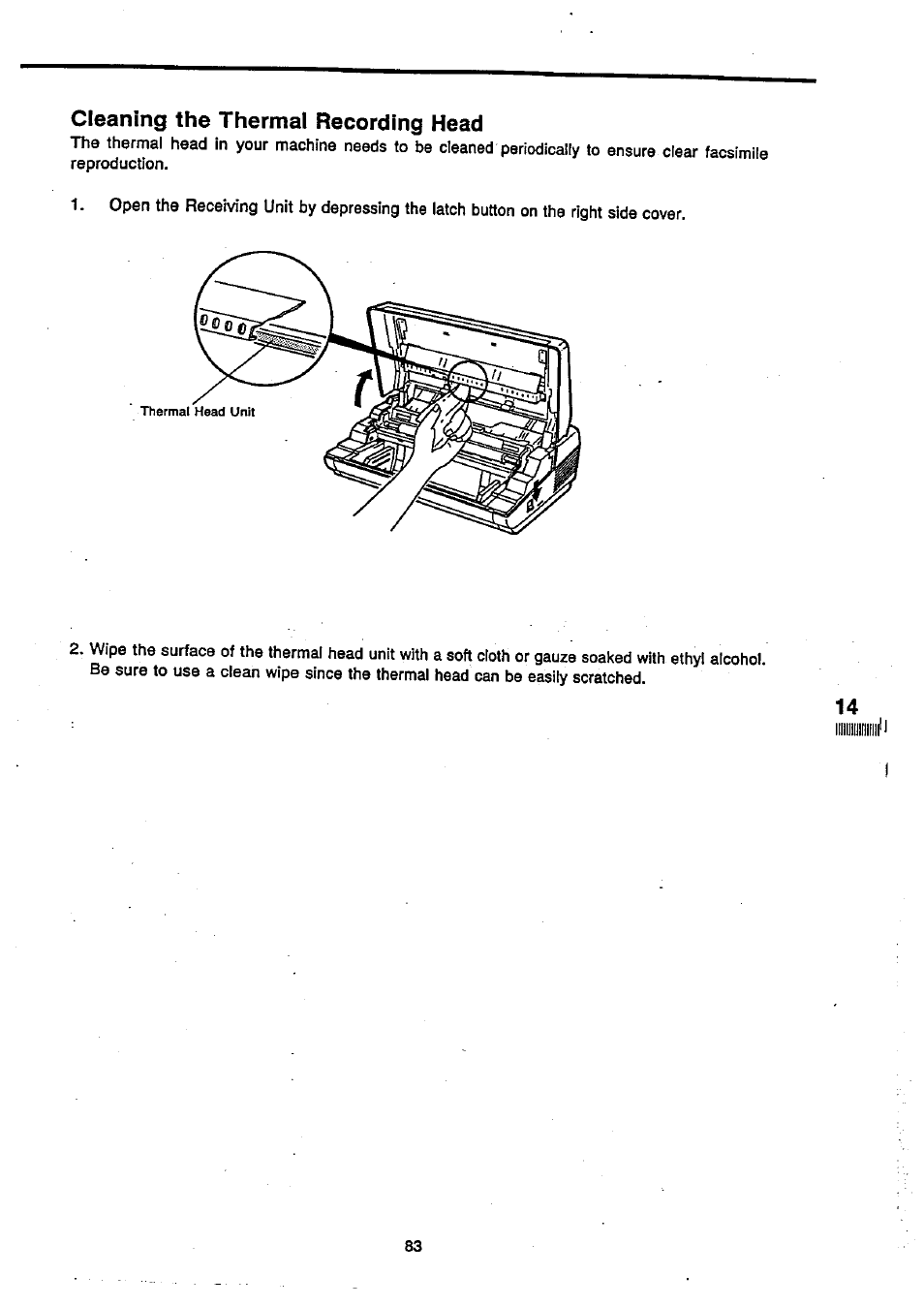 Cleaning the thermal recording head | Panasonic Panafax UF-270 User Manual | Page 84 / 123