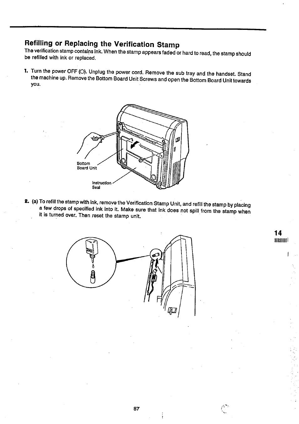 Refilling or replacing the verification stamp | Panasonic Panafax UF-270 User Manual | Page 88 / 123