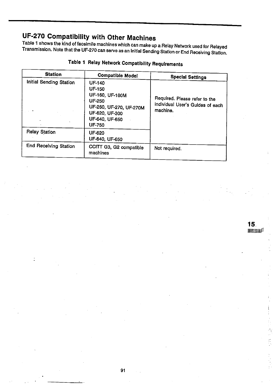 Uf-270 compatibility with other machines | Panasonic Panafax UF-270 User Manual | Page 92 / 123