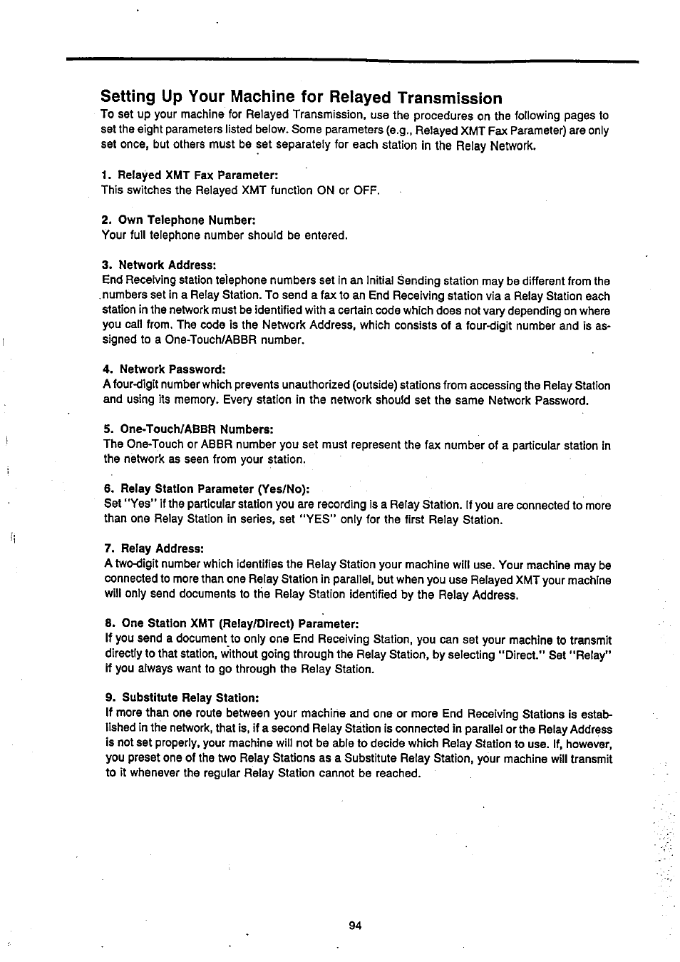 Setting up your machine for relayed transmission | Panasonic Panafax UF-270 User Manual | Page 95 / 123