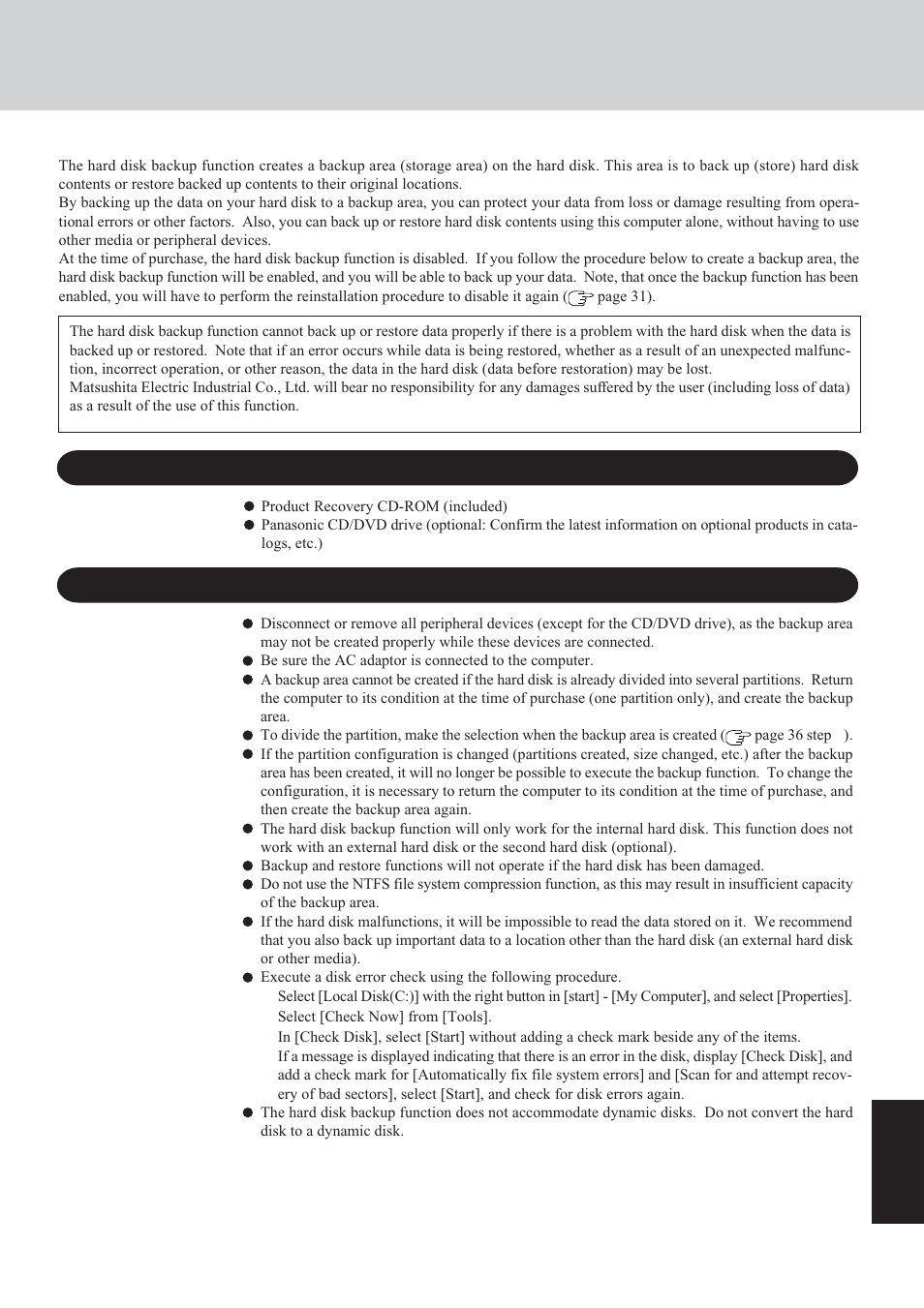 Hard disk backup function | Panasonic CF-29 User Manual | Page 35 / 44