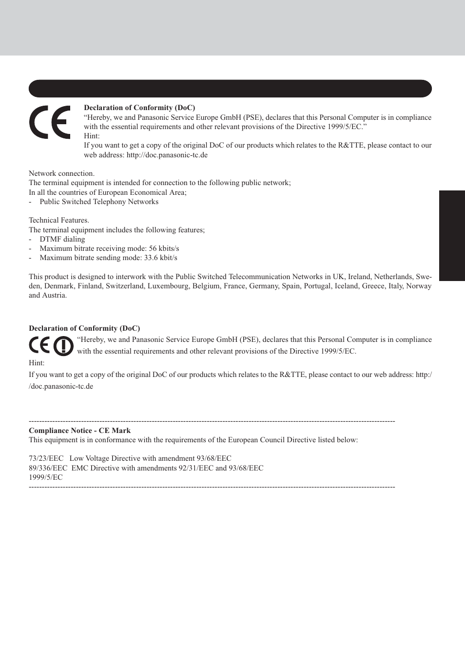 For europe | Panasonic CF-29 User Manual | Page 5 / 44