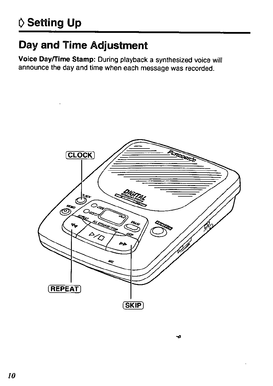 Day and time adjustment, I) setting up | Panasonic KX-TM80-B User Manual | Page 10 / 36