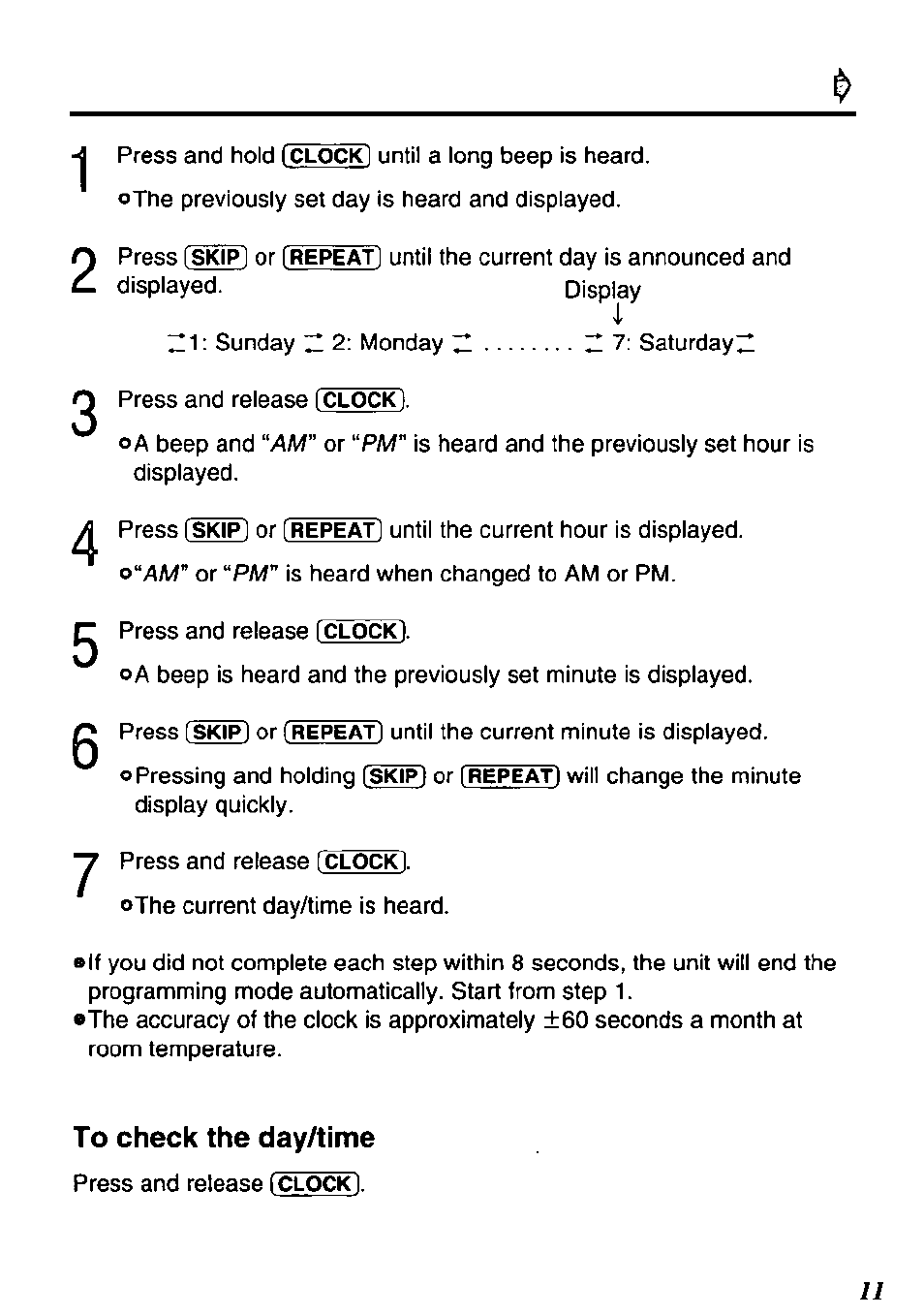 To check the day/time | Panasonic KX-TM80-B User Manual | Page 11 / 36