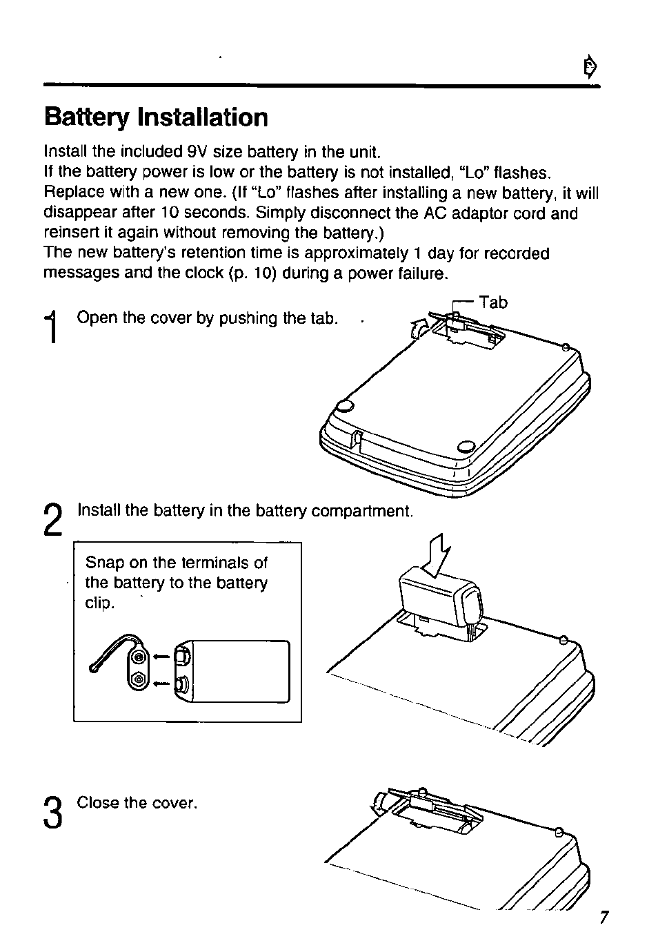 Battery installation | Panasonic KX-TM80-B User Manual | Page 7 / 36