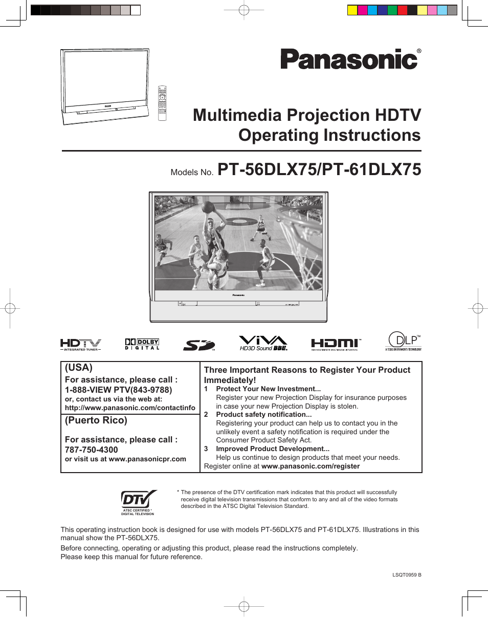 Panasonic PT 56DLX75 User Manual | 80 pages