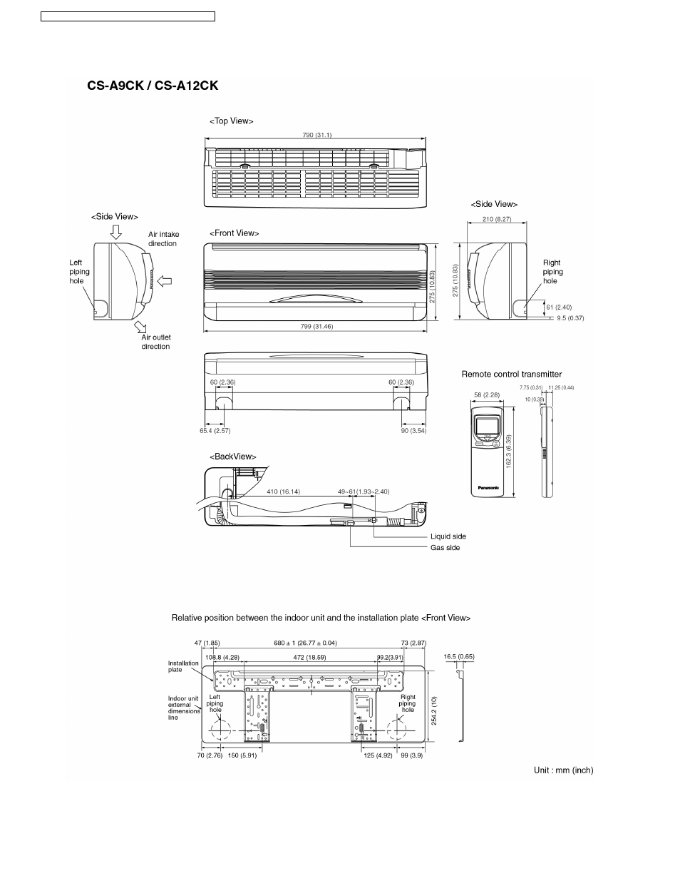 4 dimensions | Panasonic CS-A9CKPG User Manual | Page 10 / 82