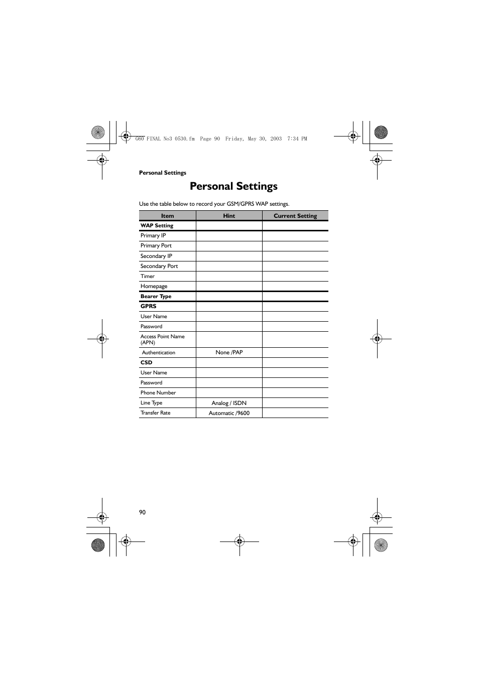 Personal settings | Panasonic EB-G60 User Manual | Page 101 / 111