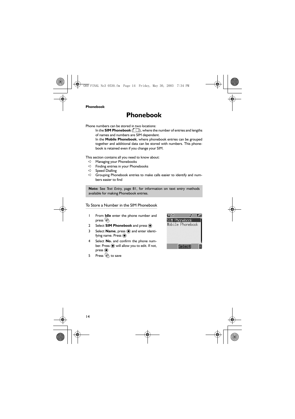 Phonebook | Panasonic EB-G60 User Manual | Page 25 / 111