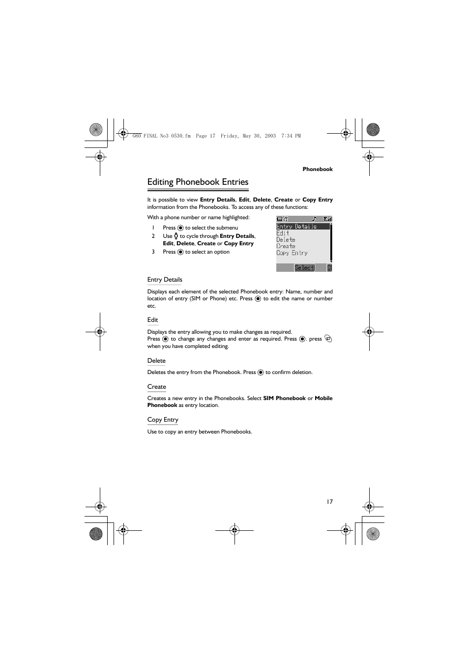 Editing phonebook entries | Panasonic EB-G60 User Manual | Page 28 / 111