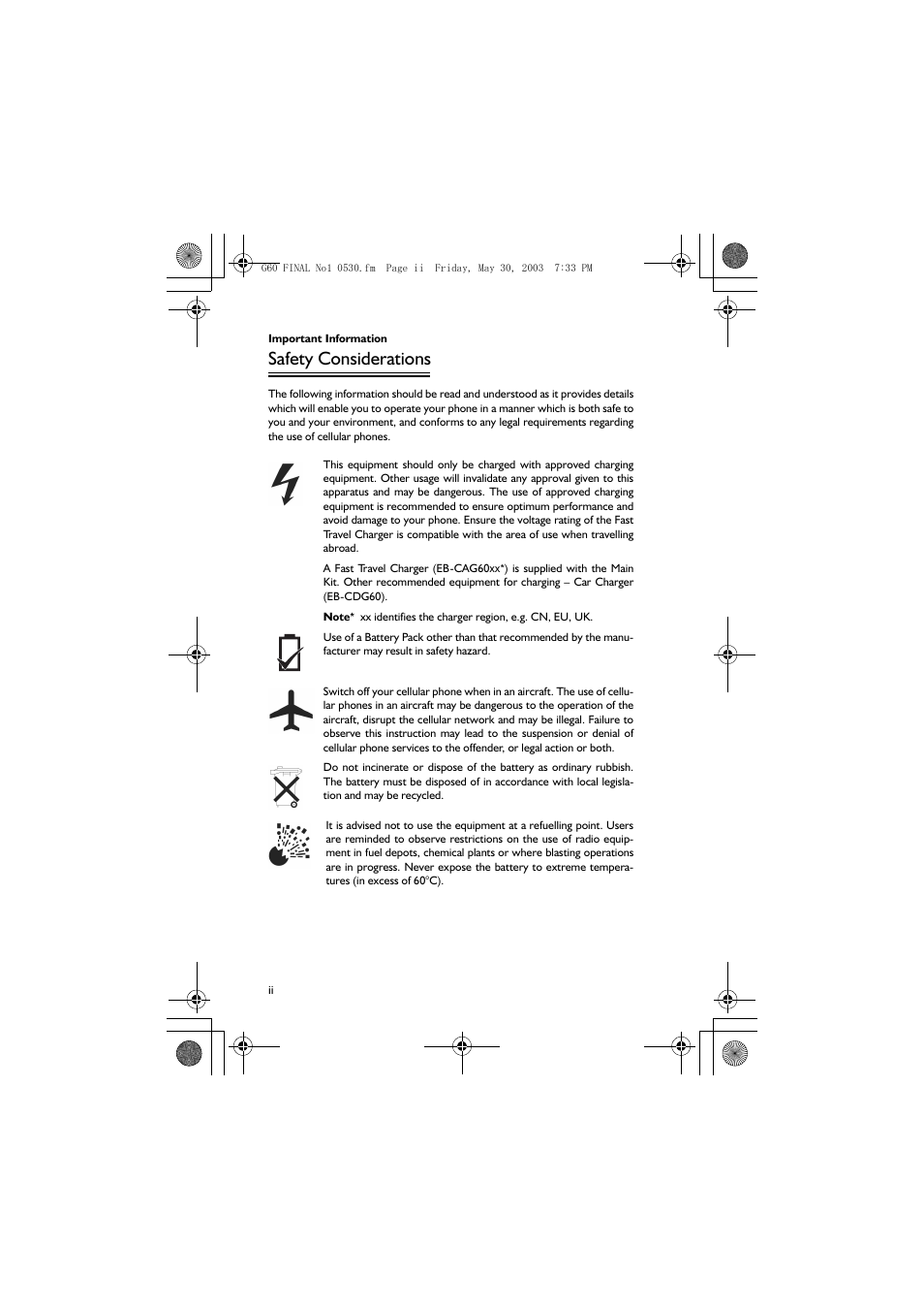 Safety considerations | Panasonic EB-G60 User Manual | Page 3 / 111