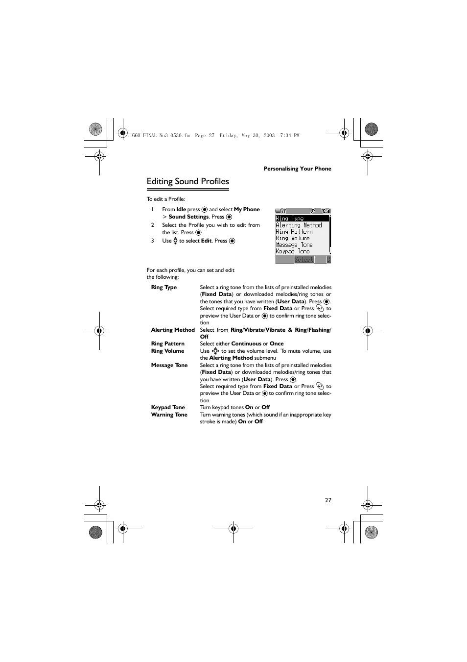 Editing sound profiles | Panasonic EB-G60 User Manual | Page 38 / 111