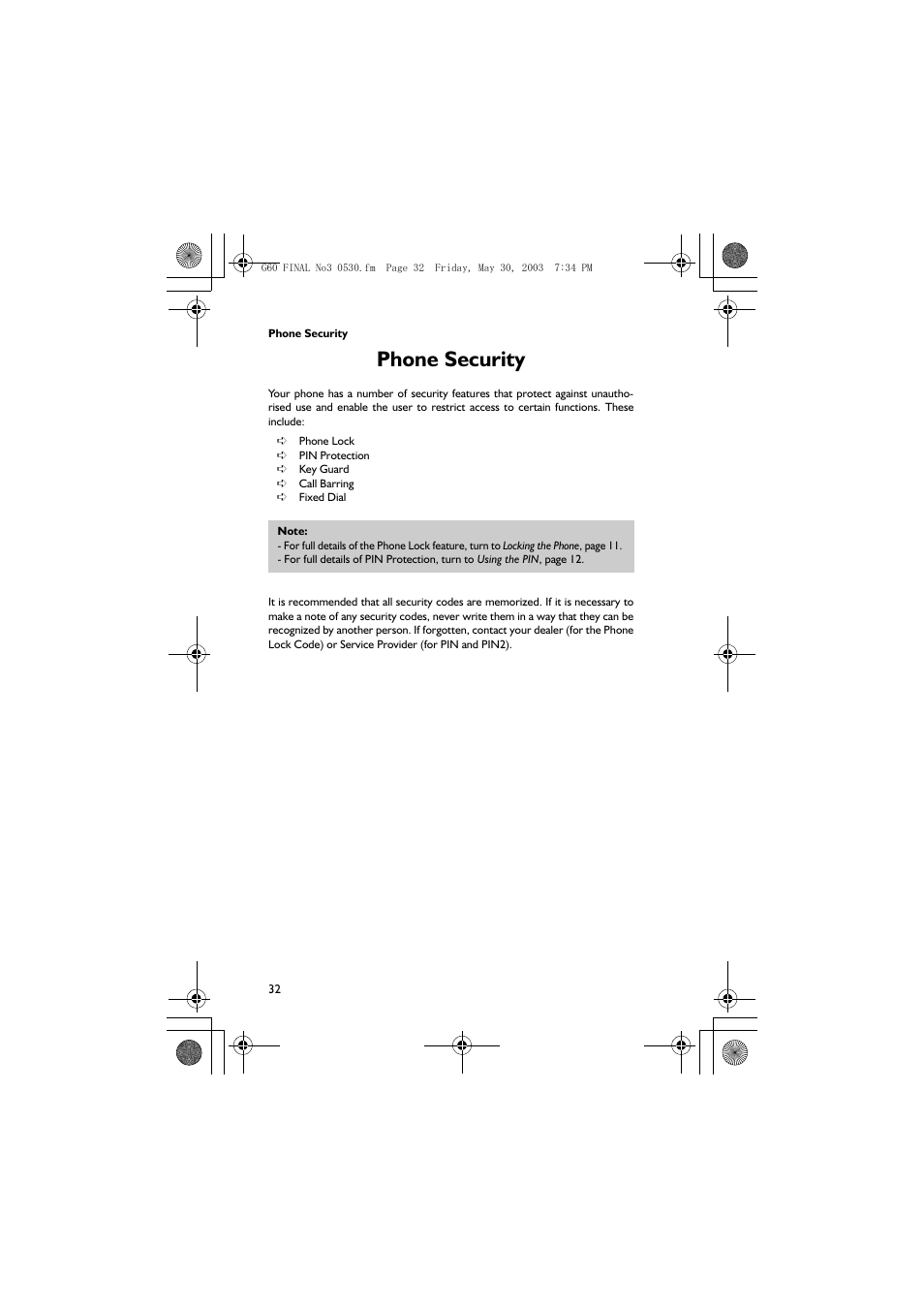 Phone security | Panasonic EB-G60 User Manual | Page 43 / 111