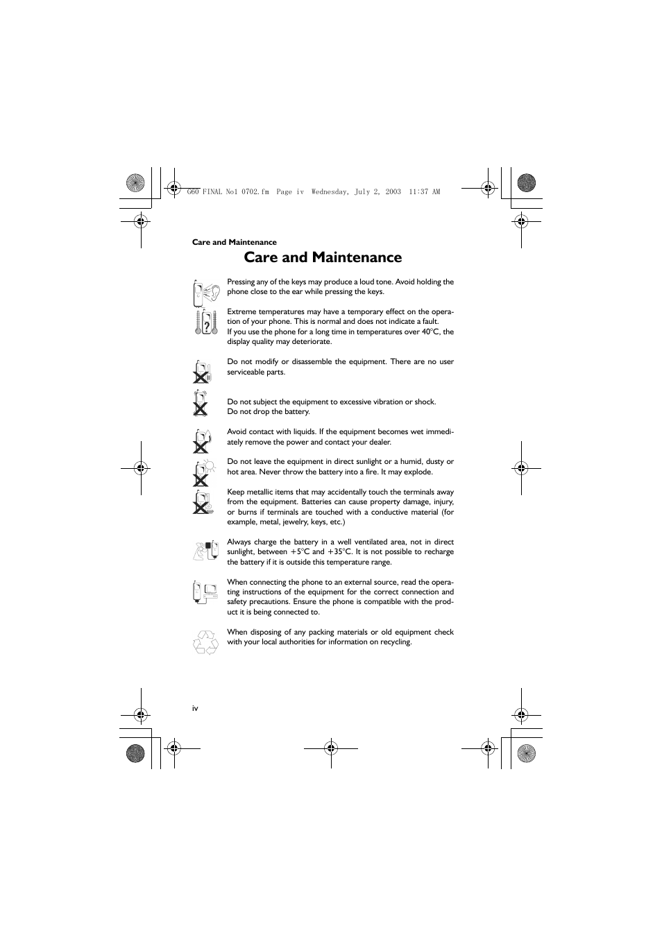 Care and maintenance | Panasonic EB-G60 User Manual | Page 5 / 111