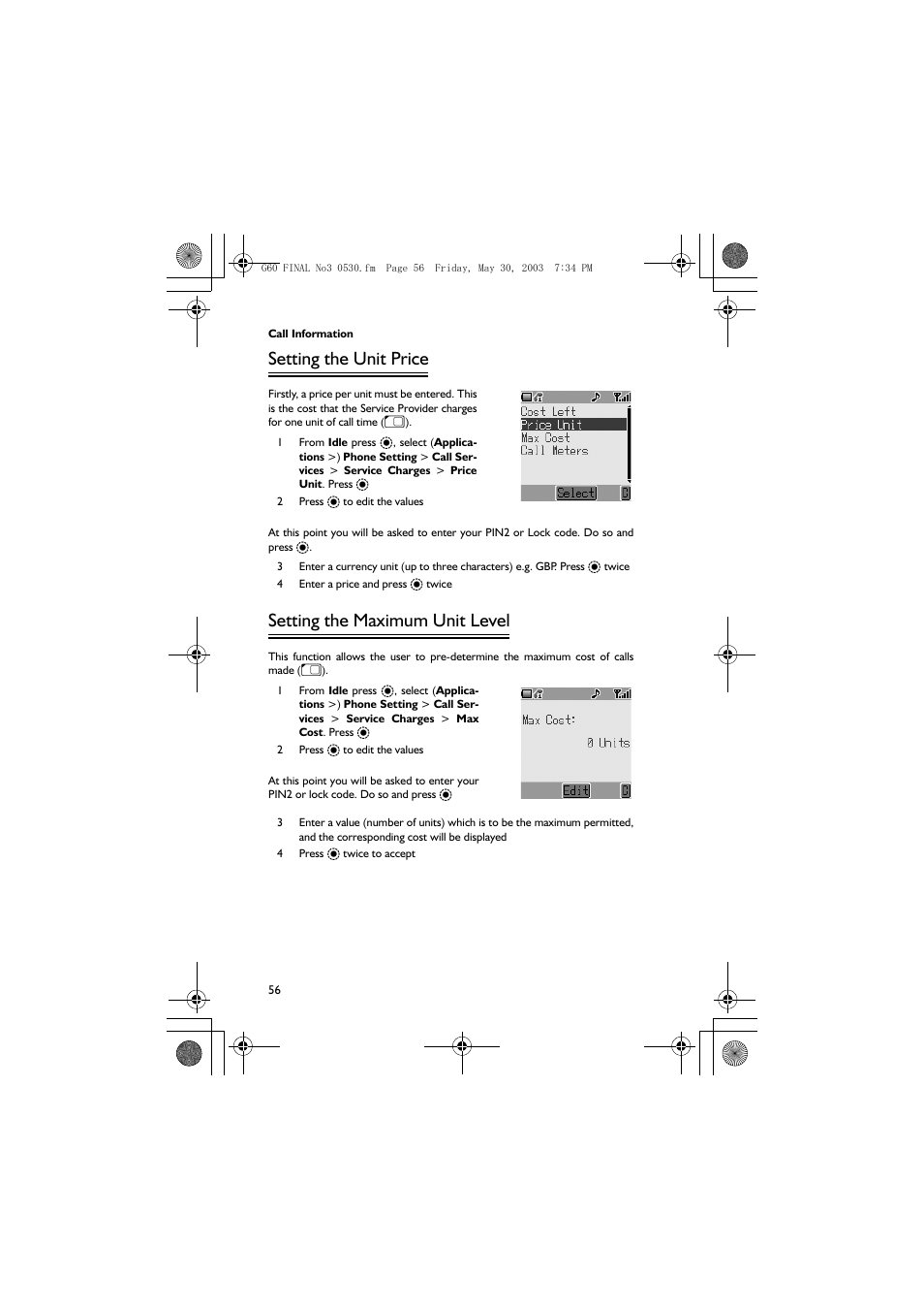 Setting the unit price, Setting the maximum unit level | Panasonic EB-G60 User Manual | Page 67 / 111