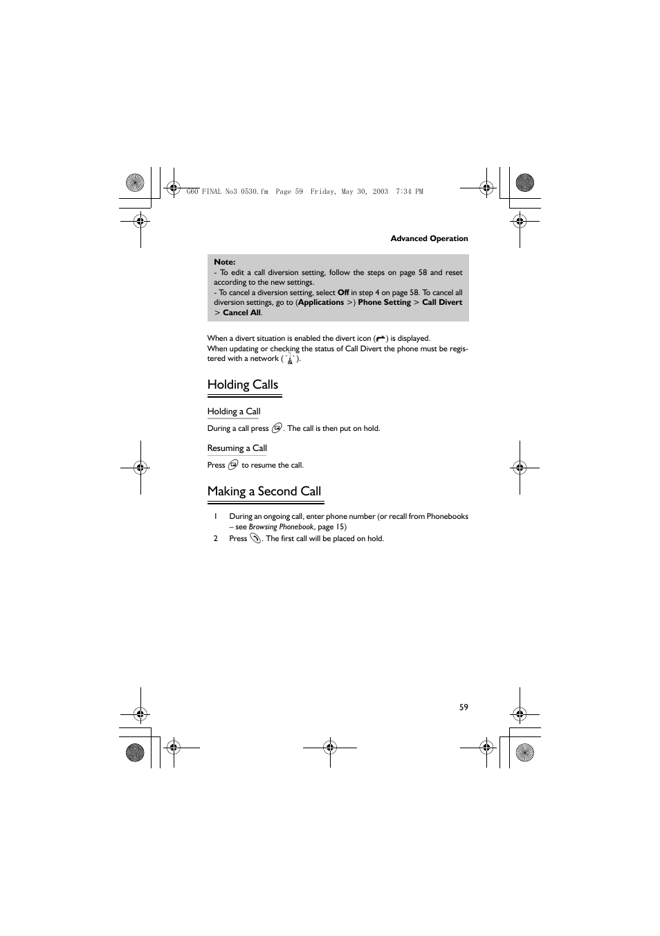 Holding calls, Making a second call | Panasonic EB-G60 User Manual | Page 70 / 111