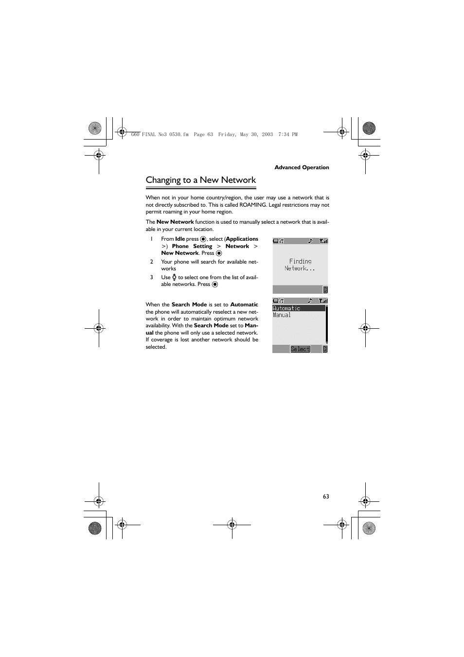 Changing to a new network | Panasonic EB-G60 User Manual | Page 74 / 111