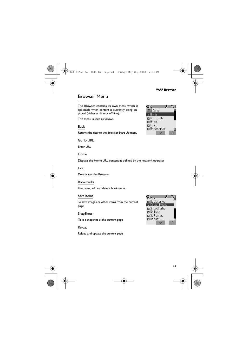 Browser menu | Panasonic EB-G60 User Manual | Page 84 / 111