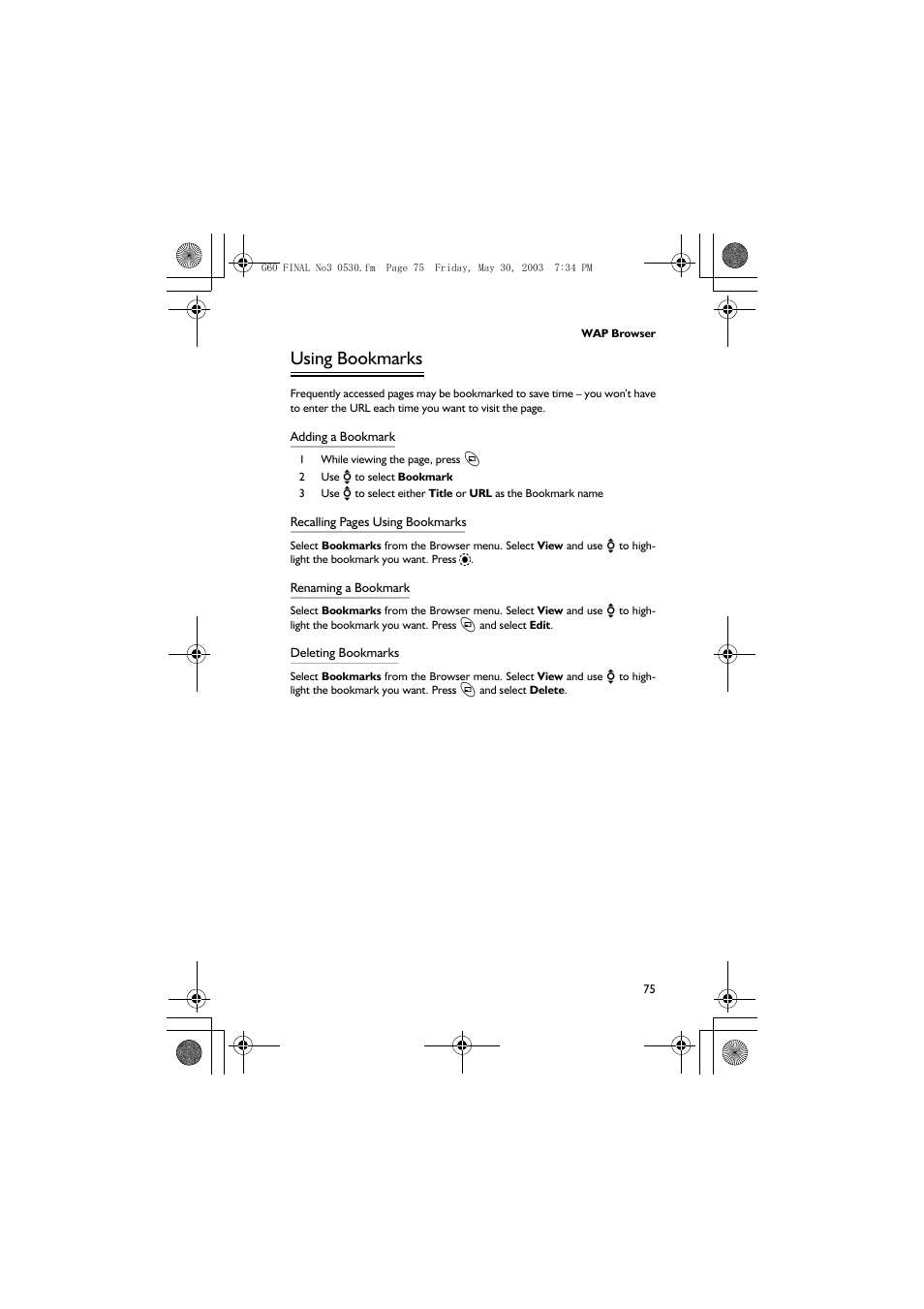 Using bookmarks | Panasonic EB-G60 User Manual | Page 86 / 111
