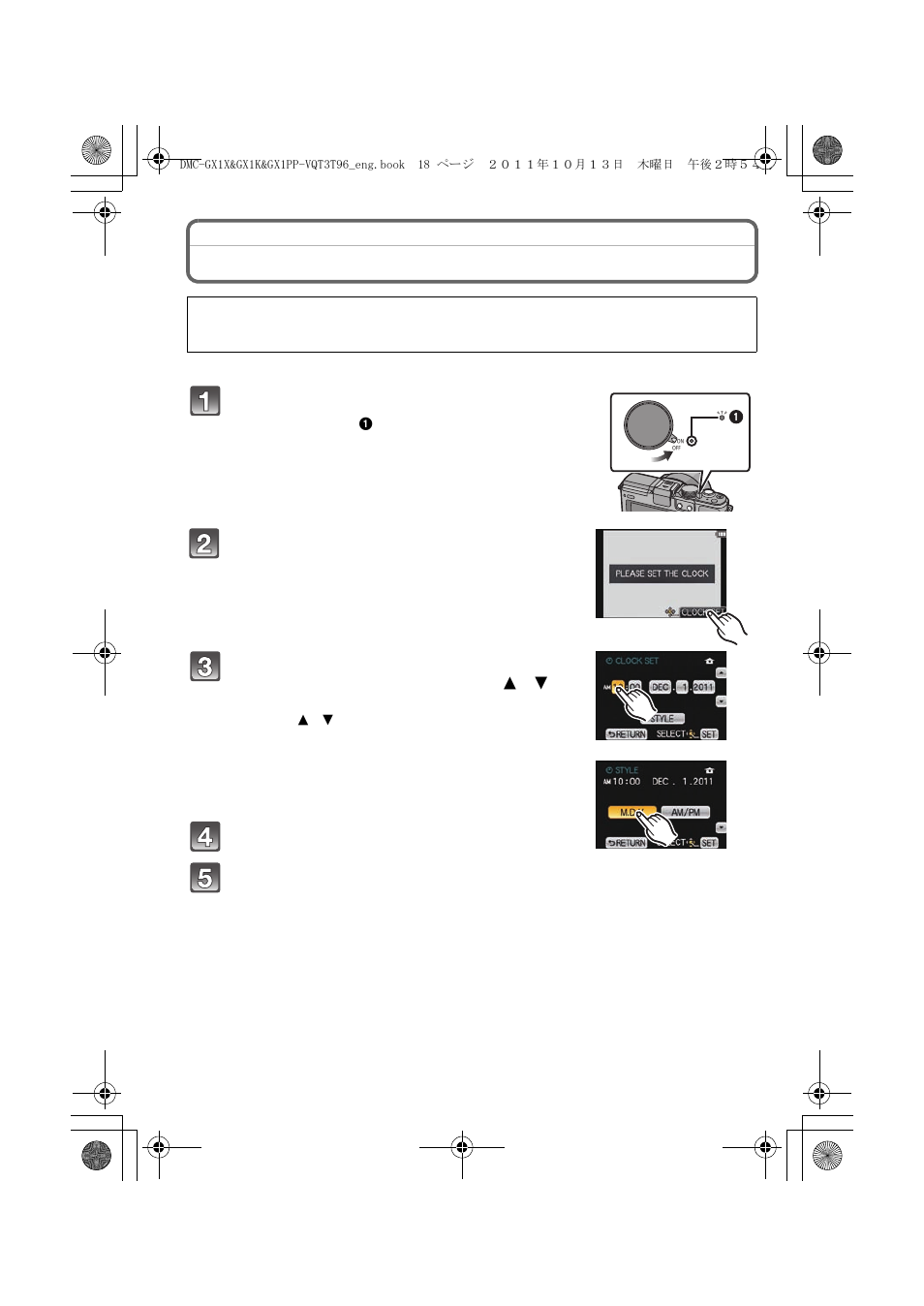 Setting date/time (clock set) | Panasonic DMC-GX1X User Manual | Page 18 / 56