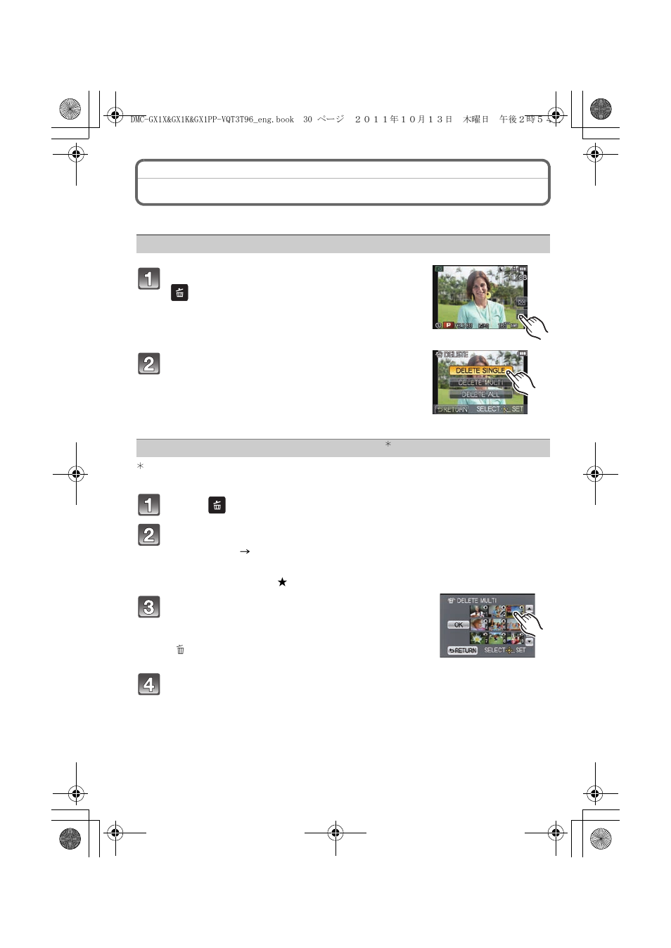 Deleting pictures | Panasonic DMC-GX1X User Manual | Page 30 / 56