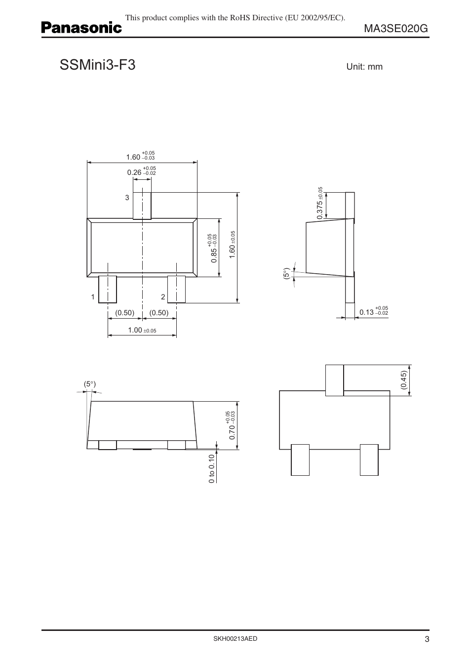 Ssmini3-f3, Ma3se020g, Unit: mm | Panasonic Schottky Barrier Diodes MA3SE020G User Manual | Page 3 / 4