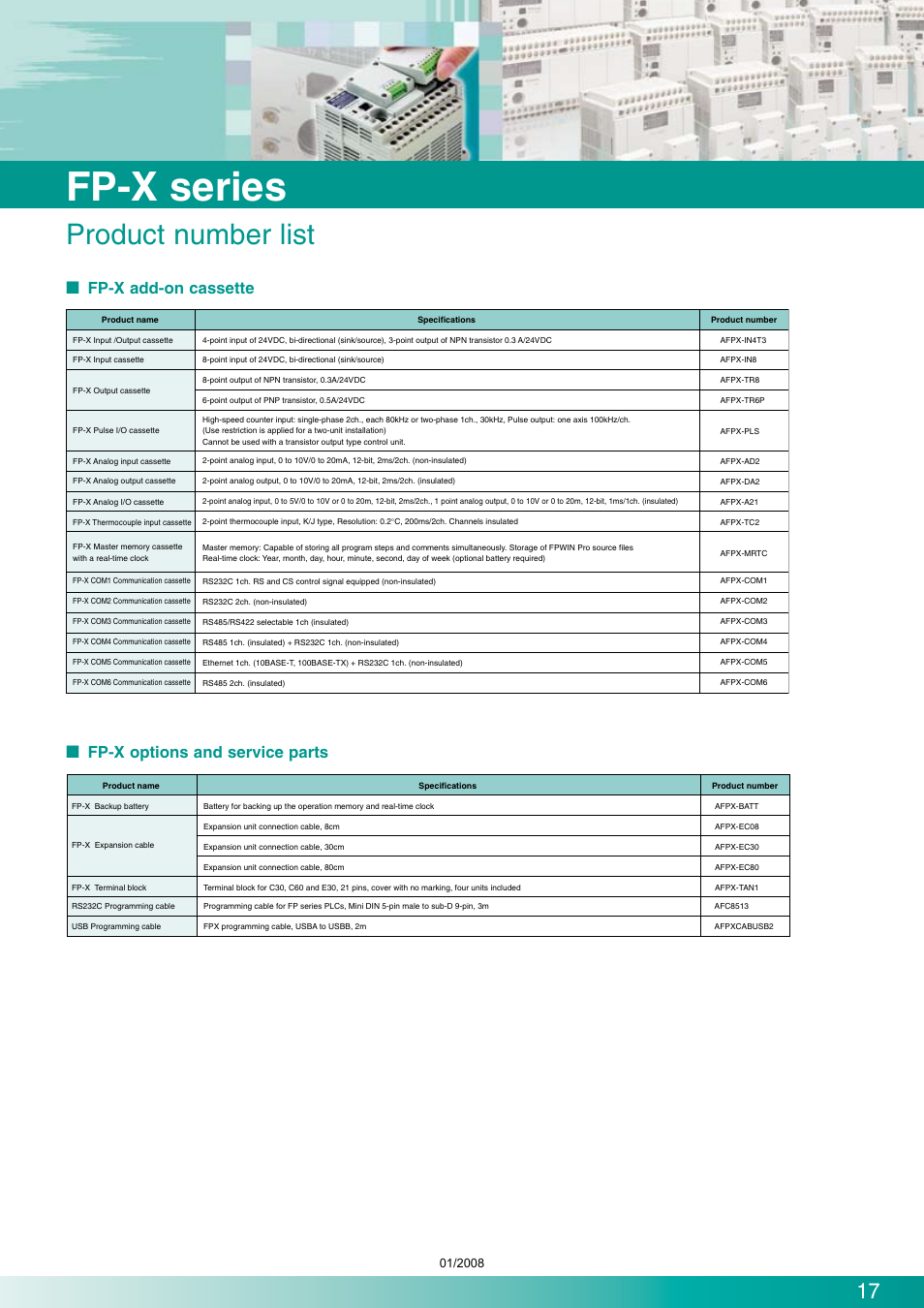 Fp-x series, Product number list | Panasonic Programmable Controllers FP-X Series User Manual | Page 17 / 24