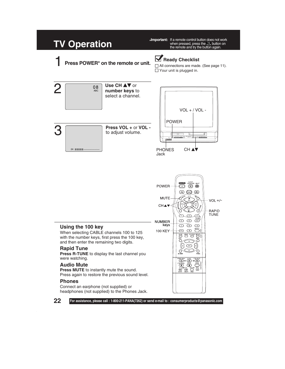 Tv operation (tv / vcr), Tv operation | Panasonic PV-DF2002 User Manual | Page 22 / 75