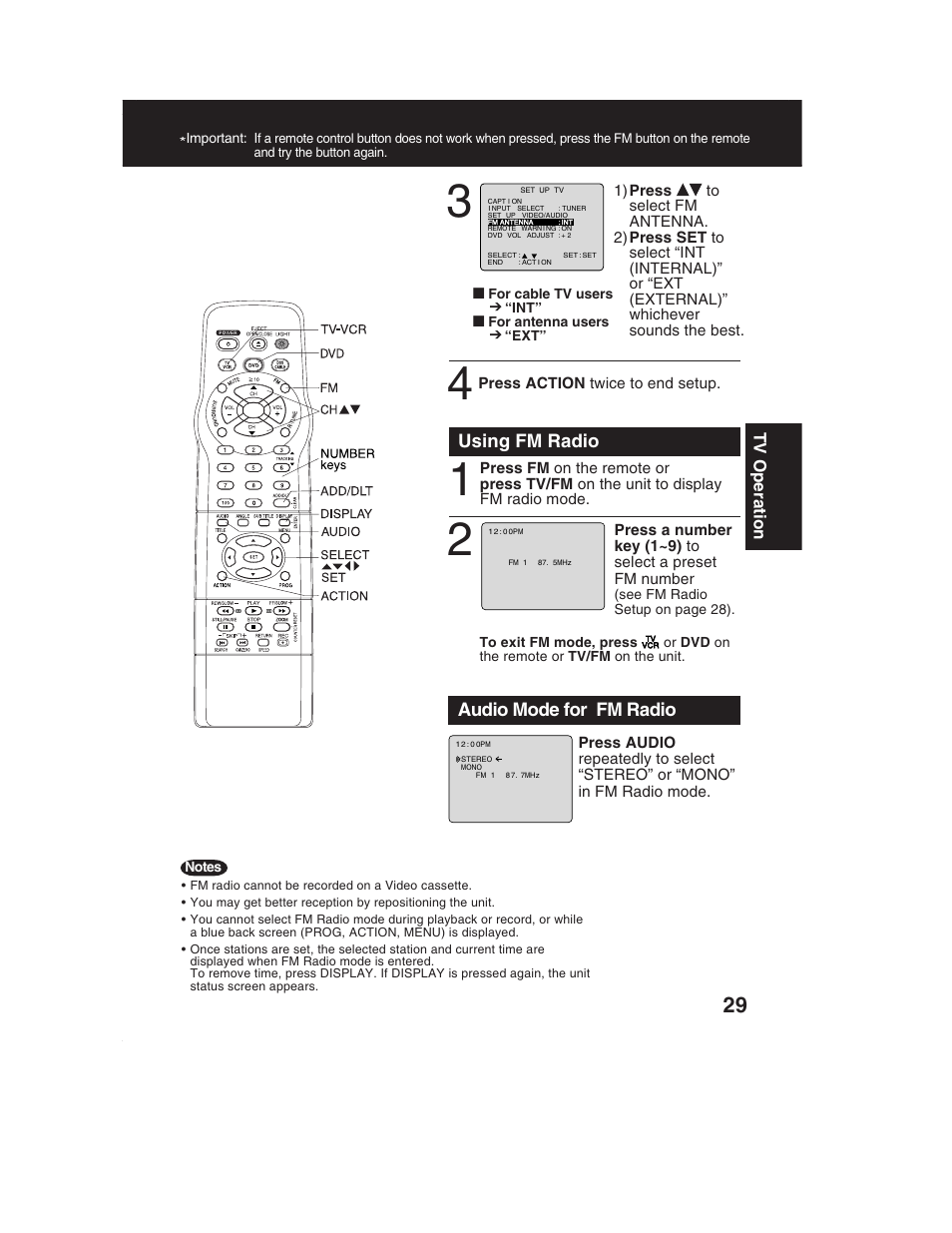 Using fm radio, Audio mode for fm radio | Panasonic PV-DF2002 User Manual | Page 29 / 75