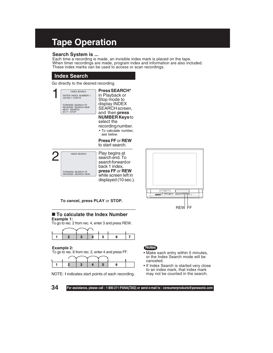 Tape operation, Index search, Search system is | Panasonic PV-DF2002 User Manual | Page 34 / 75