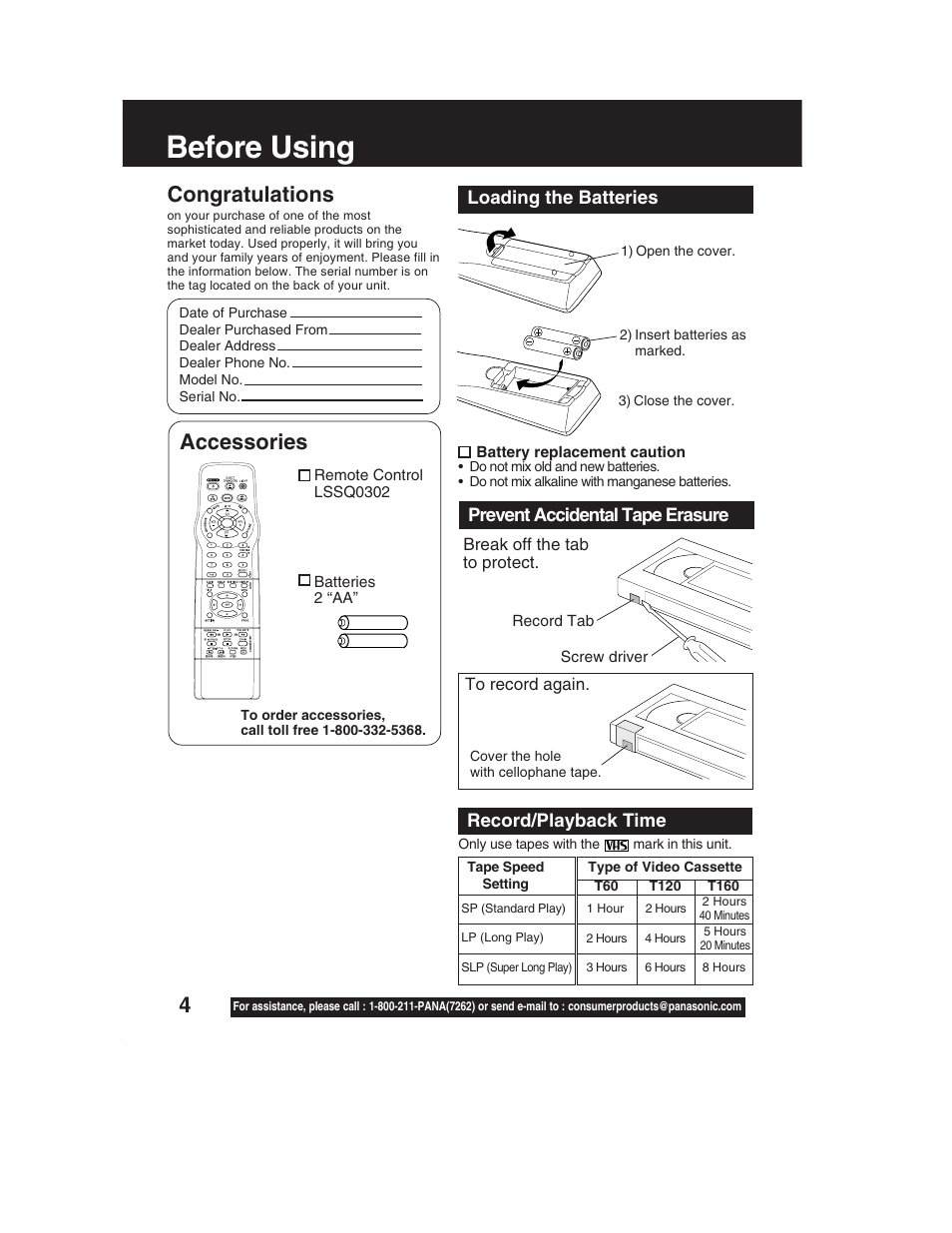 Before using, Self-demo mode, Accessories | Panasonic PV-DF2002 User Manual | Page 4 / 75