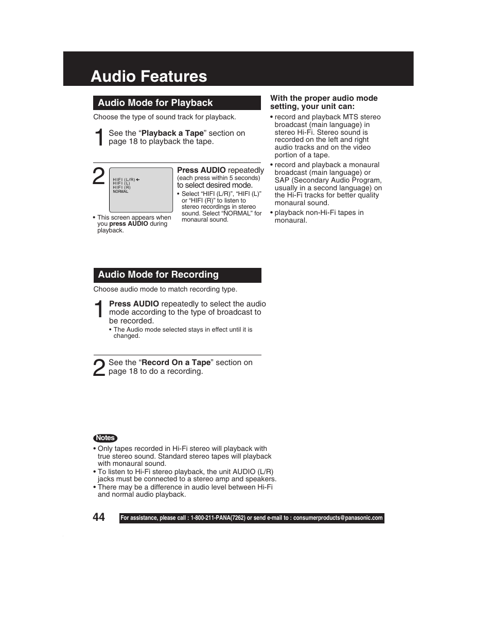 Audio features | Panasonic PV-DF2002 User Manual | Page 44 / 75