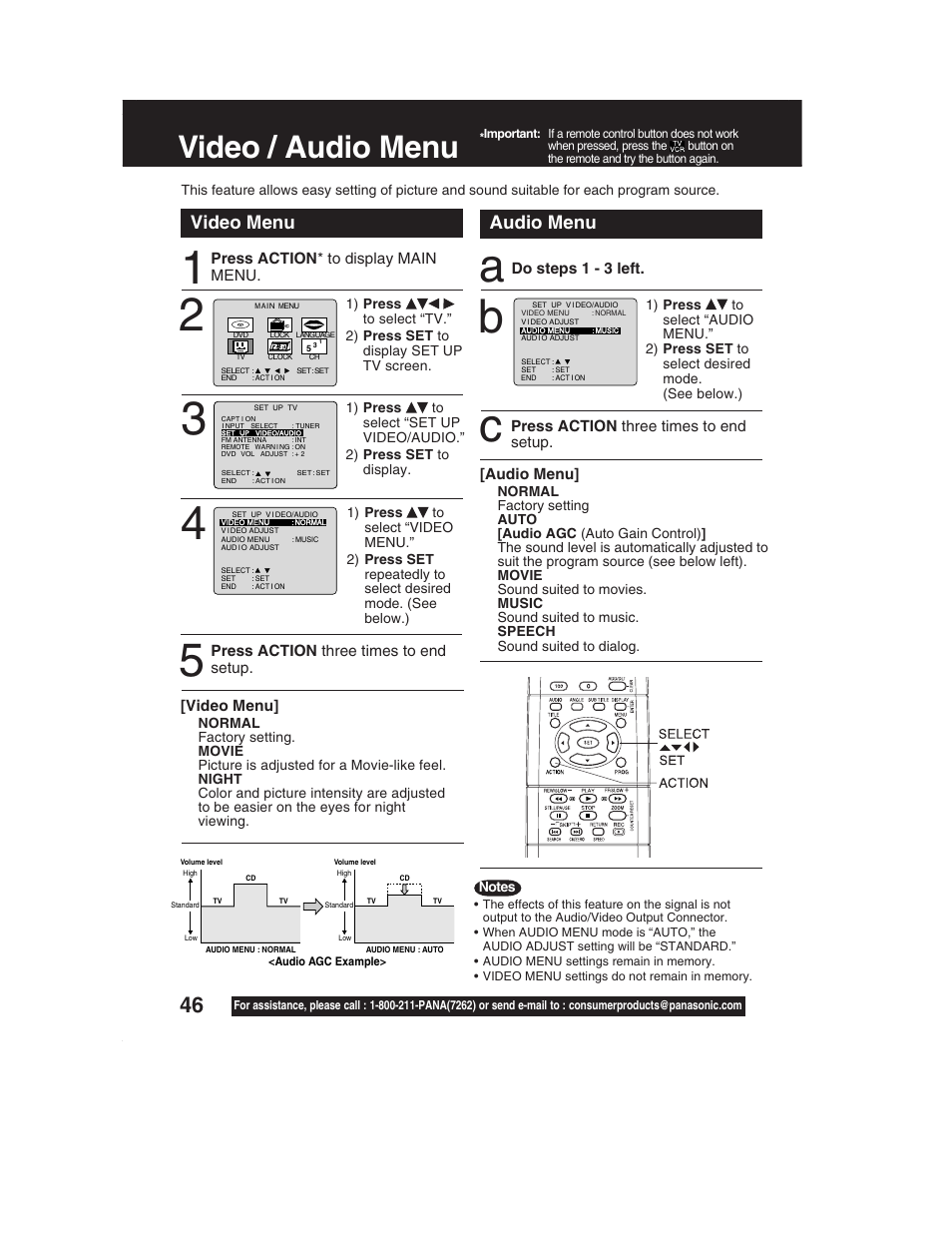 Video / audio menu, Video menu audio menu | Panasonic PV-DF2002 User Manual | Page 46 / 75