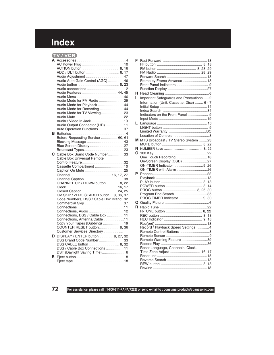 Index | Panasonic PV-DF2002 User Manual | Page 71 / 75