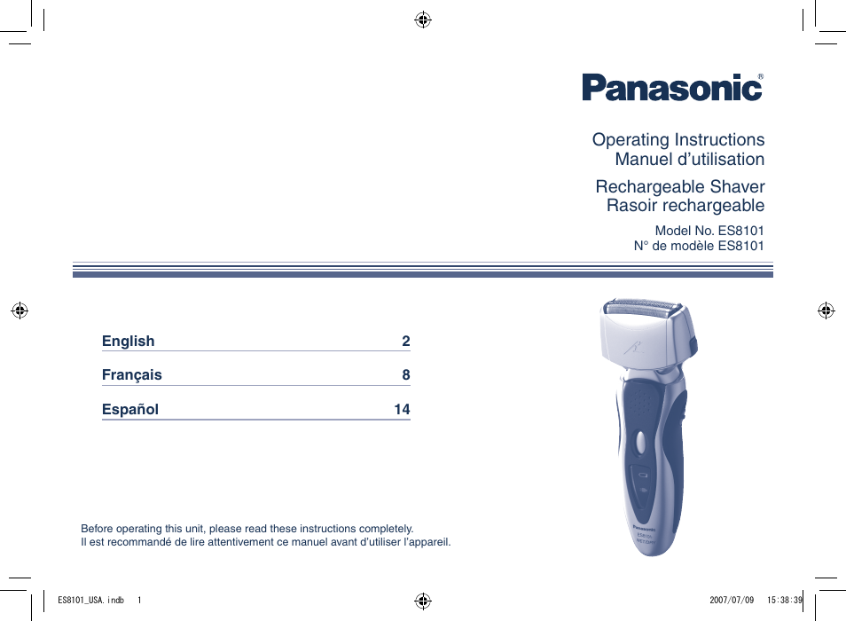 Panasonic ES8101 User Manual | 20 pages