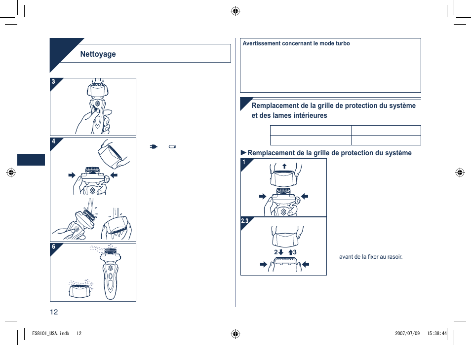 Nettoyer, Nettoyage | Panasonic ES8101 User Manual | Page 12 / 20
