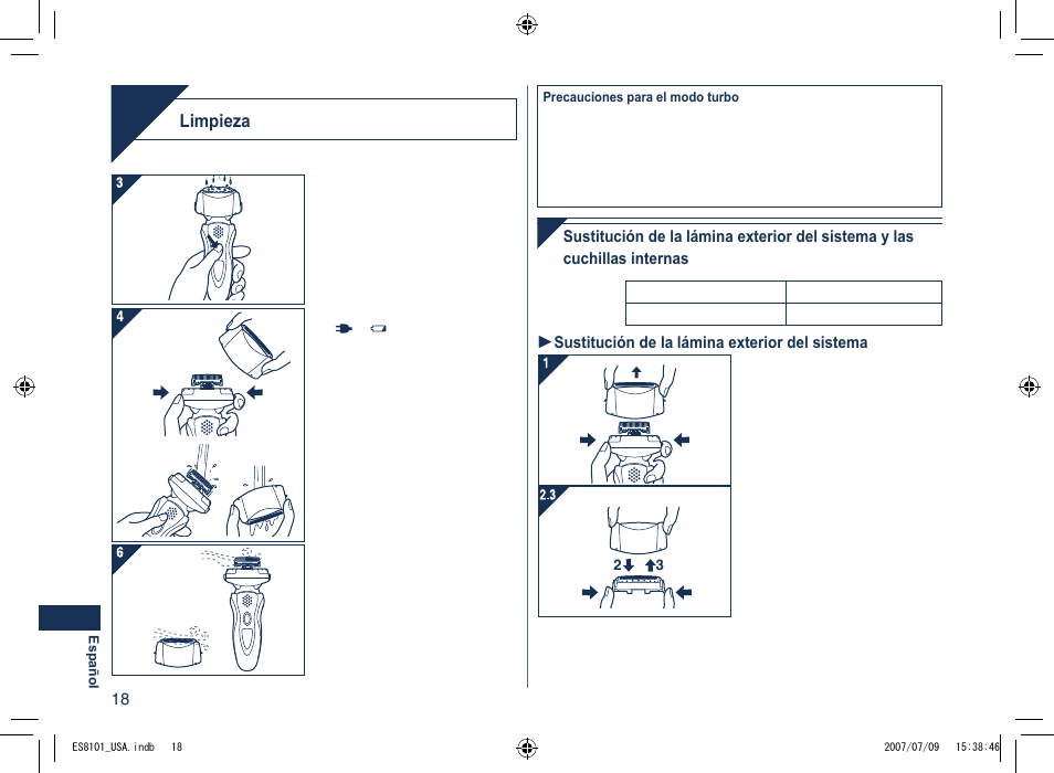 Limpieza | Panasonic ES8101 User Manual | Page 18 / 20