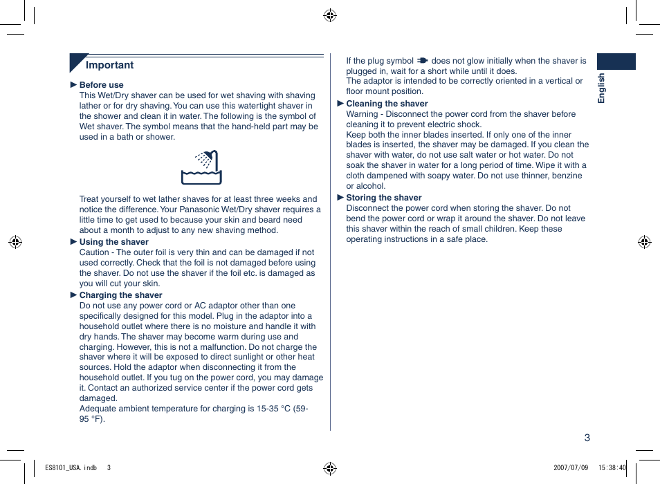 Panasonic ES8101 User Manual | Page 3 / 20