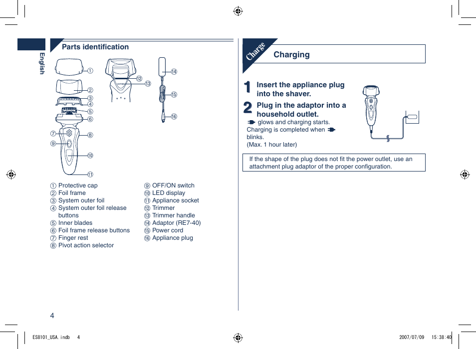 Char ge | Panasonic ES8101 User Manual | Page 4 / 20