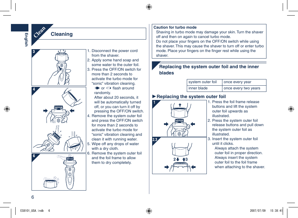 Clean, Cleaning | Panasonic ES8101 User Manual | Page 6 / 20