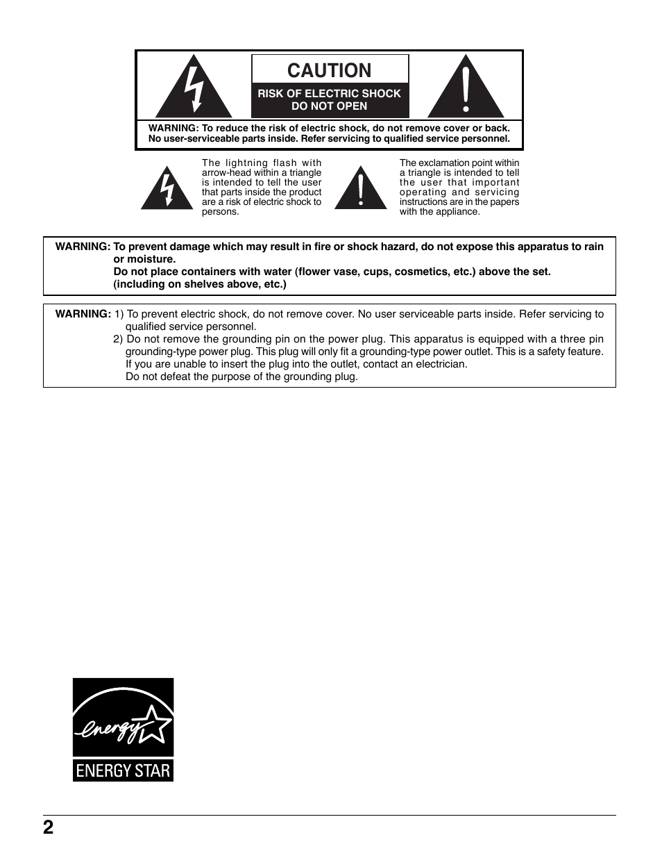 Caution | Panasonic H-37PWD7UY User Manual | Page 2 / 44
