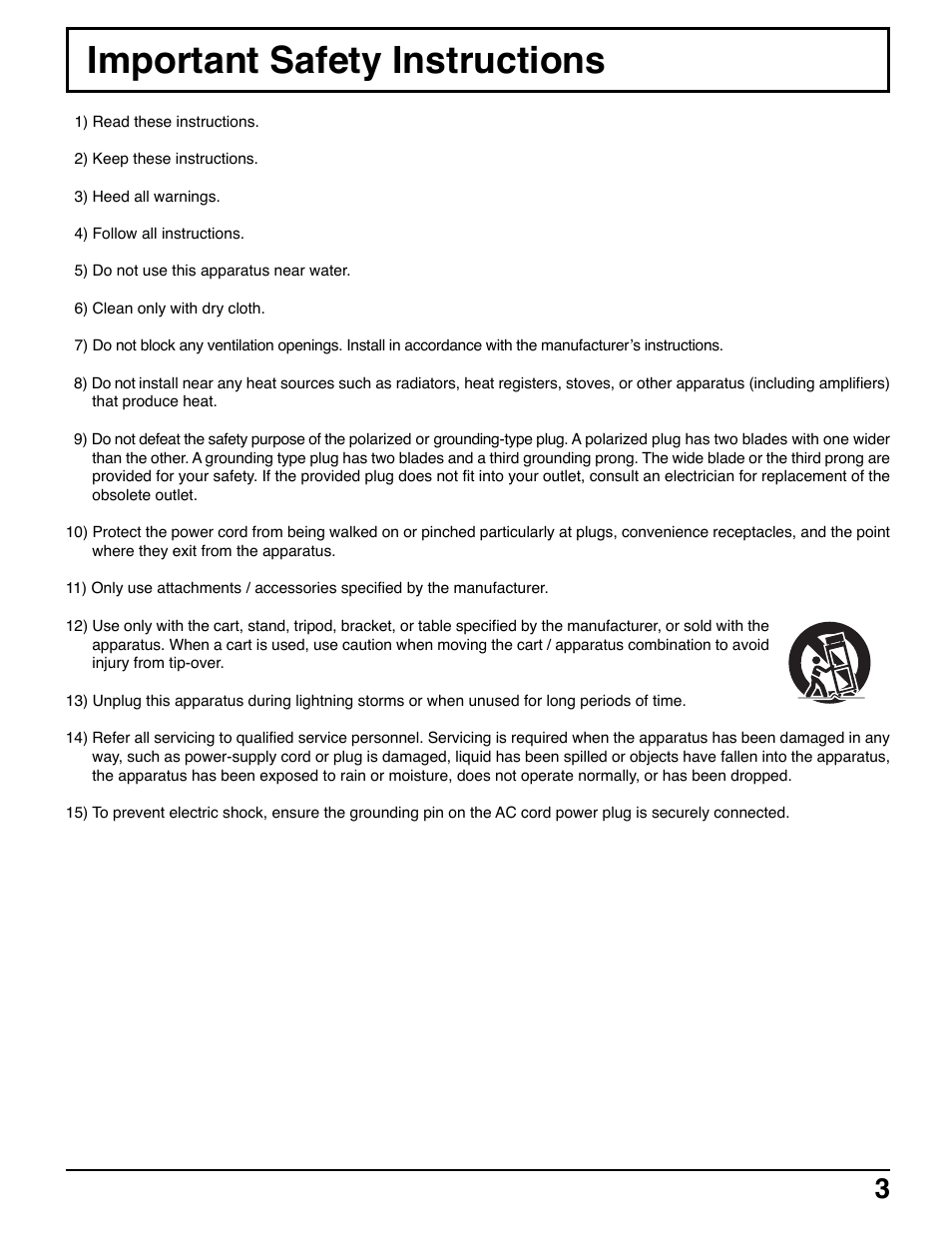 Important safety instructions | Panasonic H-37PWD7UY User Manual | Page 3 / 44