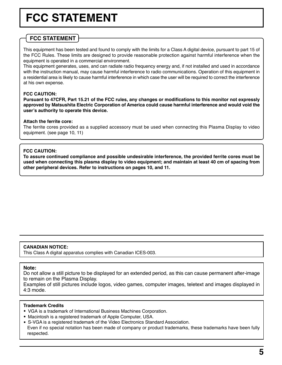 Fcc statement | Panasonic H-37PWD7UY User Manual | Page 5 / 44