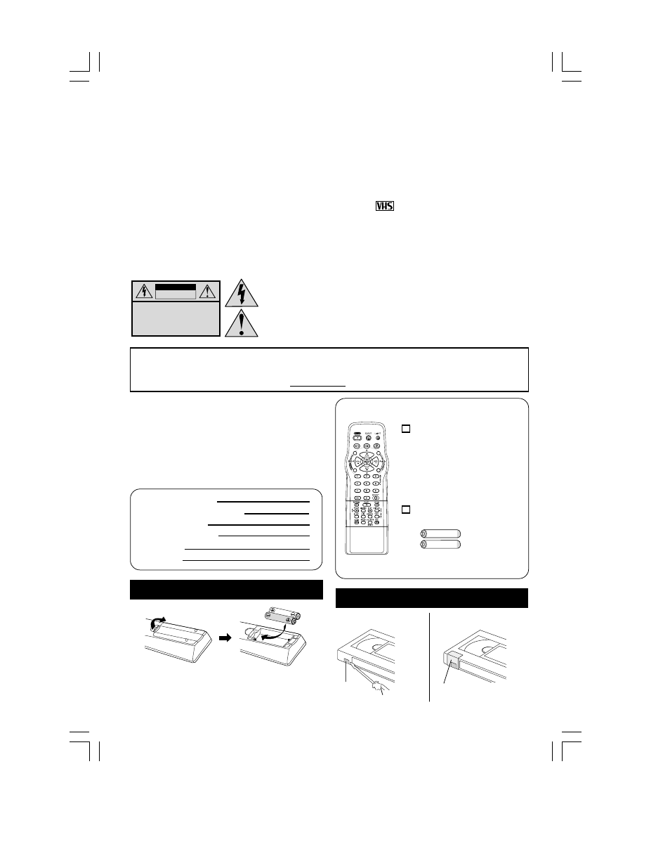 Safety precautions/mesures de sécurité, Accessories, Loading the batteries | Prevent accidental tape erasure, Warnin, Fcc warning | Panasonic PV C2062 User Manual | Page 3 / 40