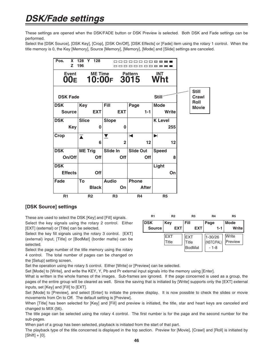 Dsk/fade settings, Dsk source] settings, 3015 wht | Panasonic AG-MX70P User Manual | Page 46 / 100
